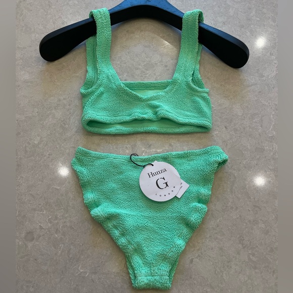 NEW Hunza G Lime Xandra Bikini SET in Neon Green One Size - Picture 7 of 16